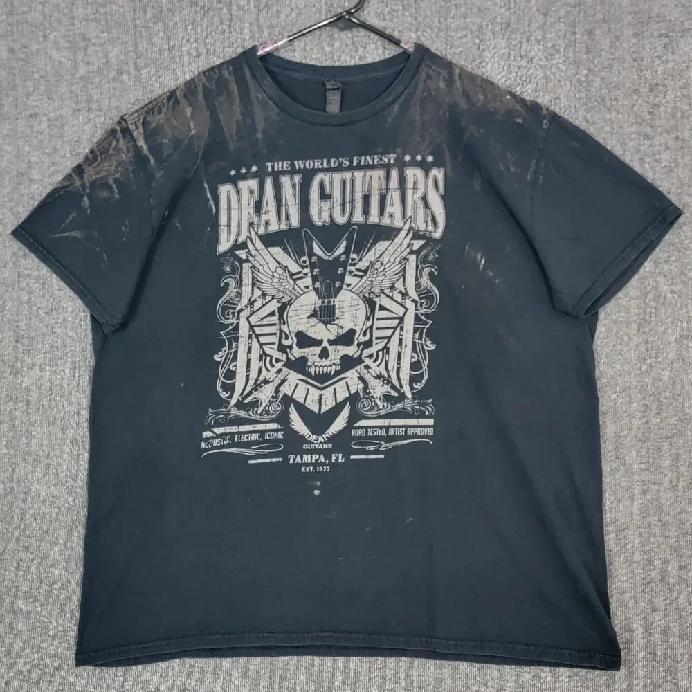 Vintage Dean Guitars T-Shirt Mens 2XL Black Tie Dye The Worlds Finest Skull Logo